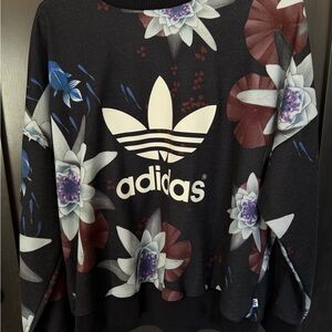 adidas Black Floral Trefoil Logo Sweatshirt with Cream Logo